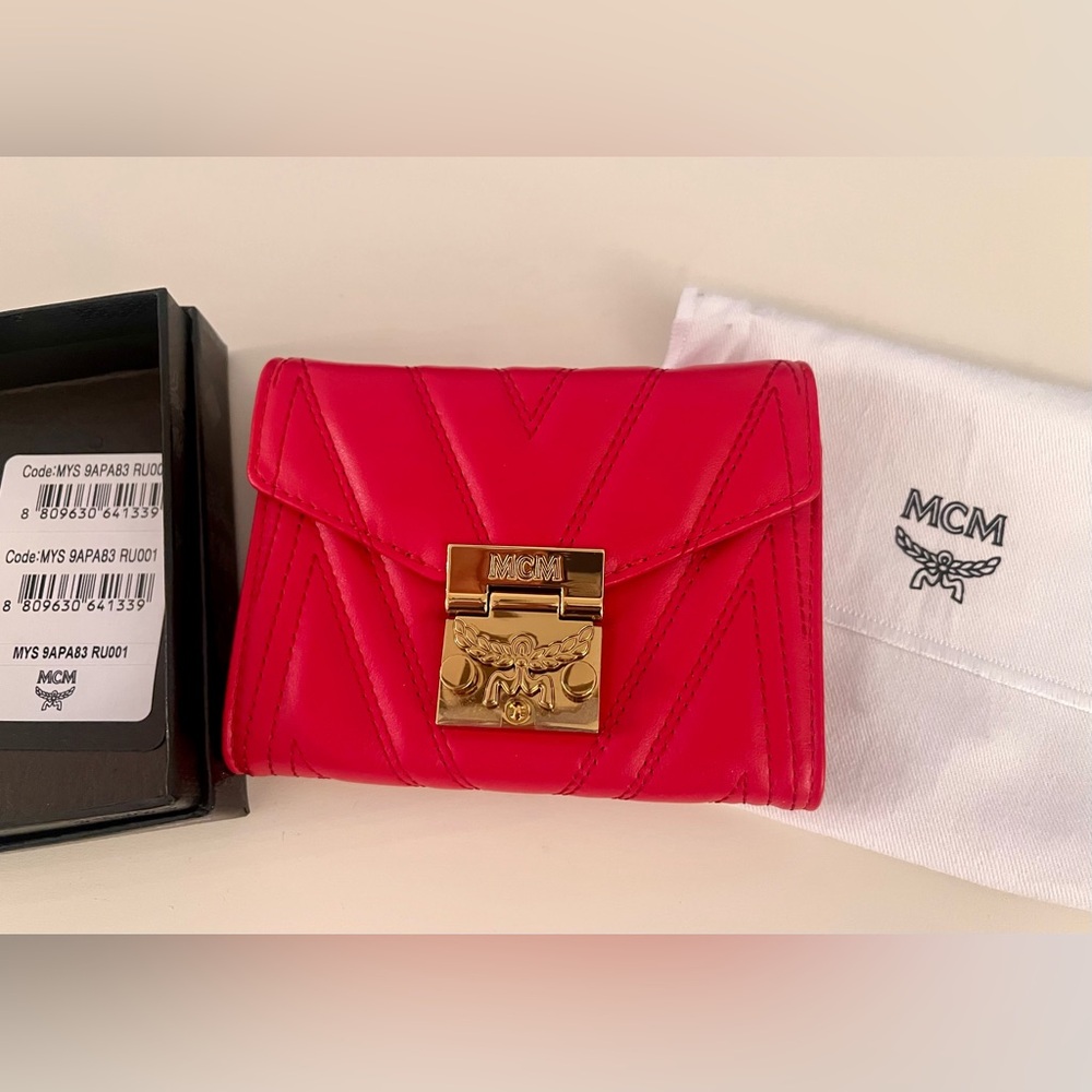 MCM Red Quilted Leather Mini Wallet with Gold-Tone Latch